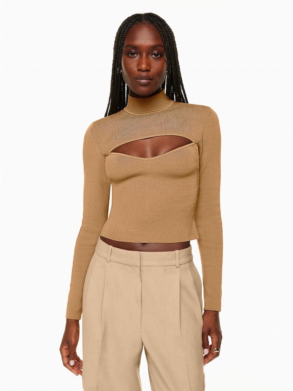 Babaton Abbott Sculpt Knit Longsleeve Size Large Constant Camel Aritzia
